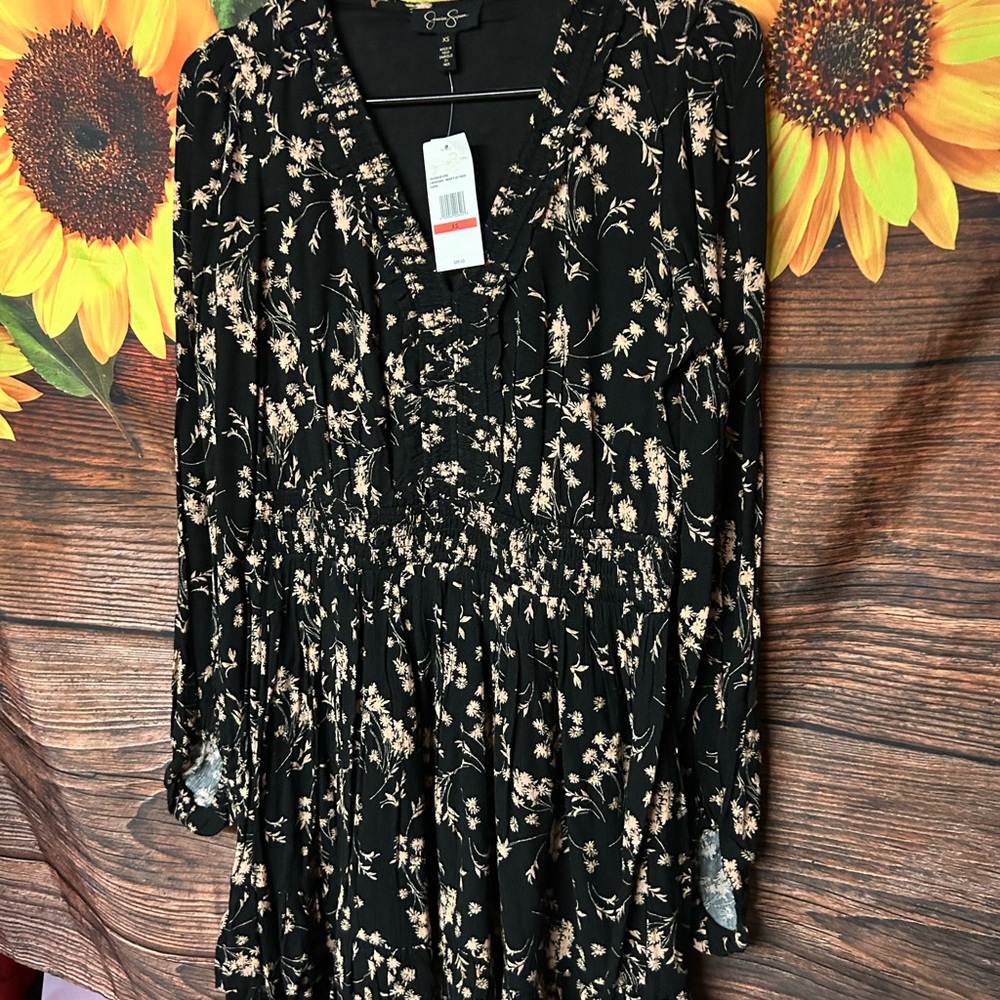 Jessica Simpson Black Dress with Beige Floral Print